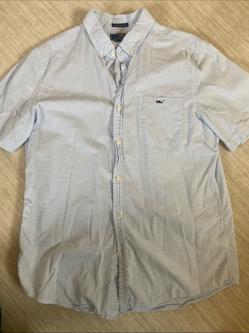Vineyard Vines Men’s Light Blue Thin-Striped Short-Sleeve Button-Down Shirt